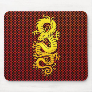 Mousepad Dragão chinês amarelo na malha de aço