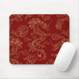 Mousepad Dragão chinês Dourado e vermelho escuro