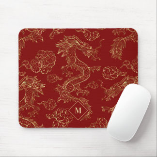 Mousepad Dragão chinês Dourado e vermelho escuro