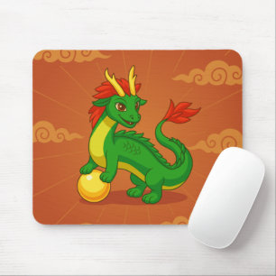 Mousepad Dragão Chinês Verde sobre Vermelho