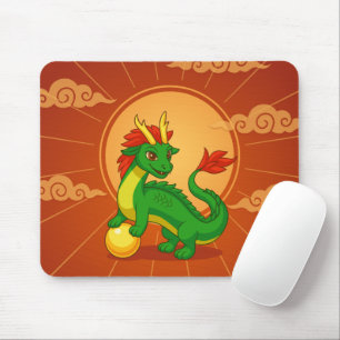 Mousepad Dragão Chinês Verde sobre Vermelho