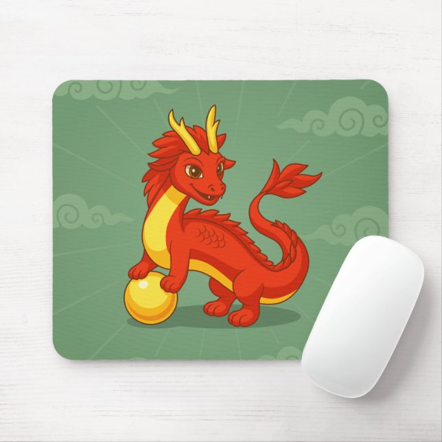 Mousepad Dragão Chinês Vermelho sobre Verde (Com mouse)