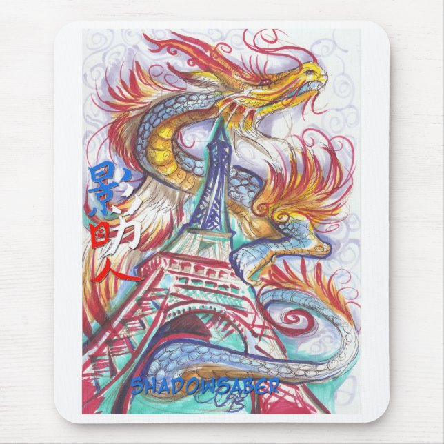 Mousepad Dragão claro e esperança da torre Eiffel (Frente)