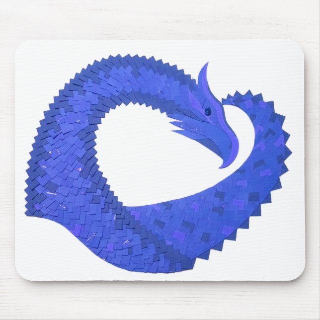 Mousepad Dragão de coração azul sobre branco (Frente)