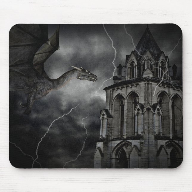 Mousepad Dragão de fantasia gótica noturna tempestuosa (Frente)
