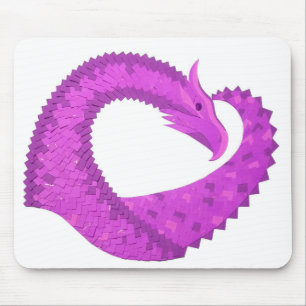 Mousepad Dragão do coração roxo brilhante em branco