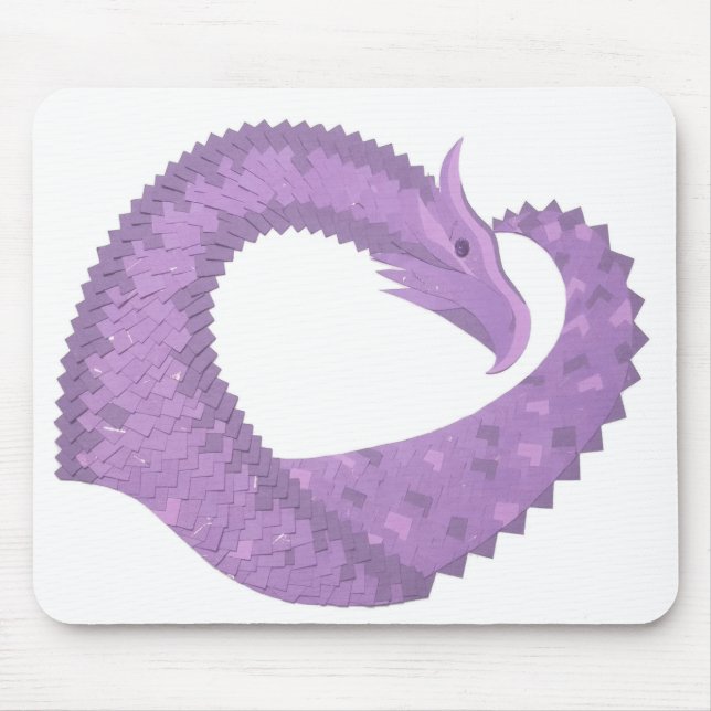 Mousepad Dragão do coração roxo lavanda em branco (Frente)