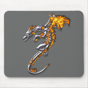 Mousepad Dragão do cromo com chamas