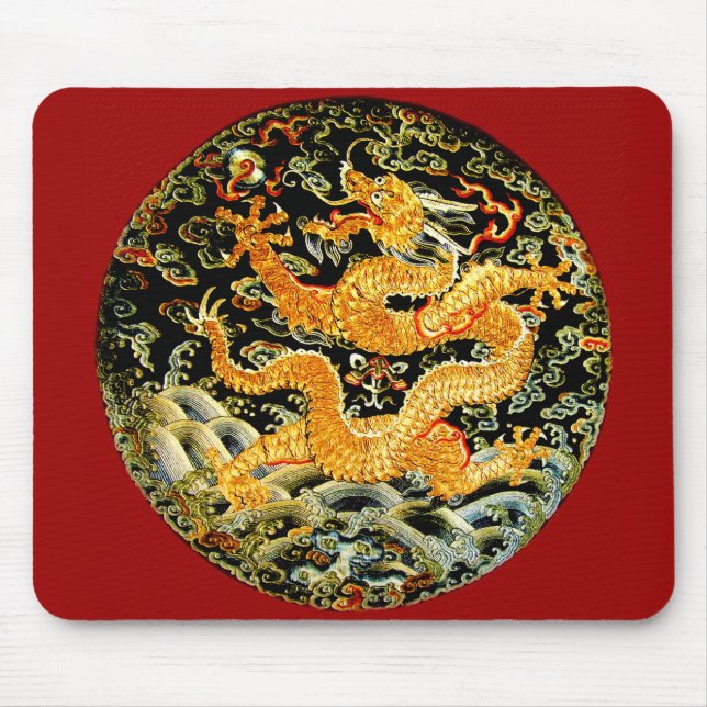 Mousepad Dragão dourado bordado do zodíaco antiguidade (Frente)