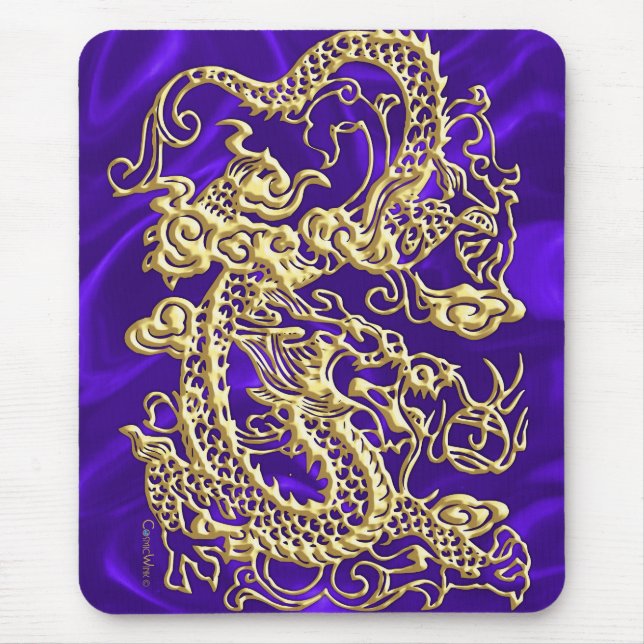Mousepad Dragão Dourado com relevo no Impressão de Satin Ro (Frente)