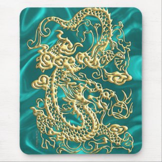 Mousepad Dragão Dourado em relevo na Turquesa Satin Impress