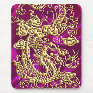 Mousepad Dragão Dourado embutido em magenta satin