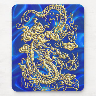 Mousepad Dragão Dourado embutido no Impressão BlueSatin