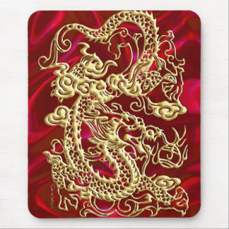 Mousepad Dragão Dourado embutido no Red Satin Impressão