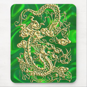 Mousepad Dragão Dourado embutido sobre Satin Verde Texturiz