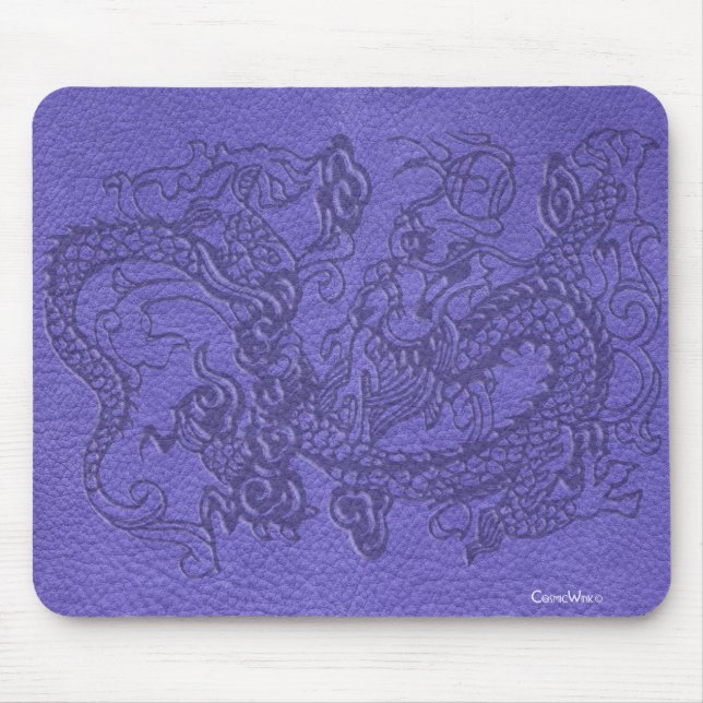 Mousepad Dragão gravado na textura de couro azul (Frente)