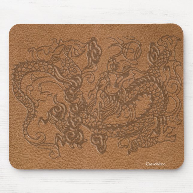 Mousepad Dragão gravado na textura de couro de Tan (Frente)