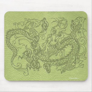 Mousepad Dragão gravado na textura do couro do verde limã
