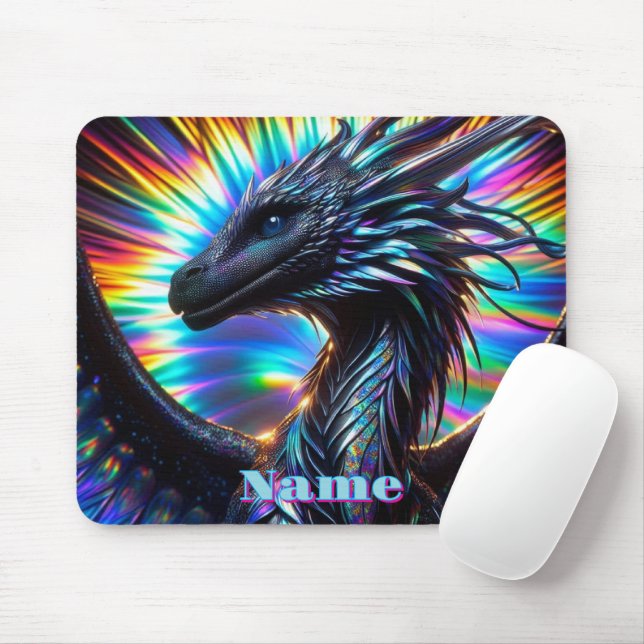 Mousepad Dragão Iridescente com Fundo Vibrante (Com mouse)