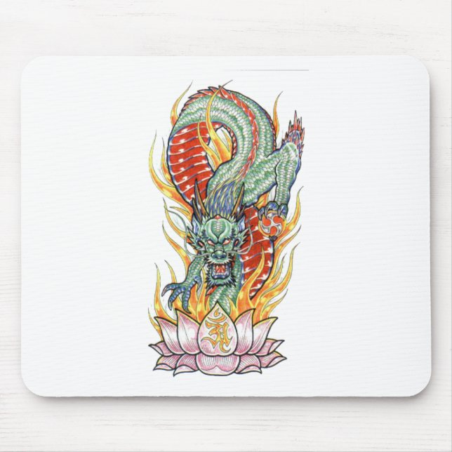 Mousepad Dragão japonês e Flor de Lotus (Frente)