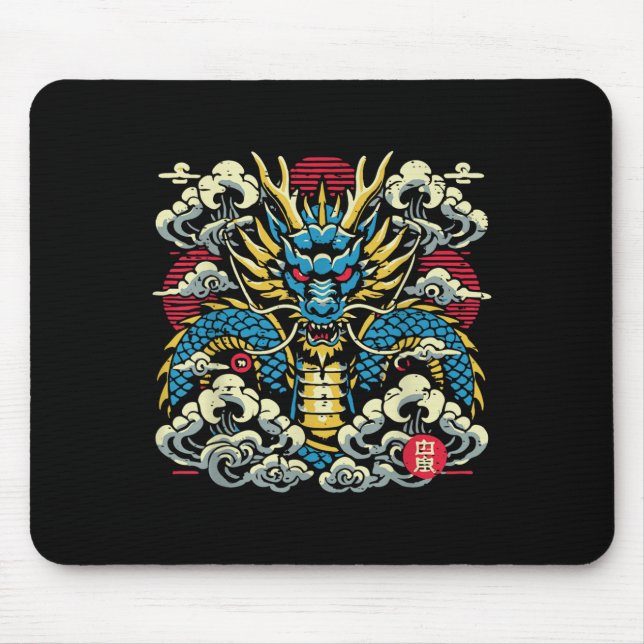 Mousepad Dragão Japonês Nuvens Vintage Animes Wome (Frente)