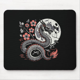 Mousepad Dragão Japonês Sakura Lua Cerejeira Flor Homens Sa