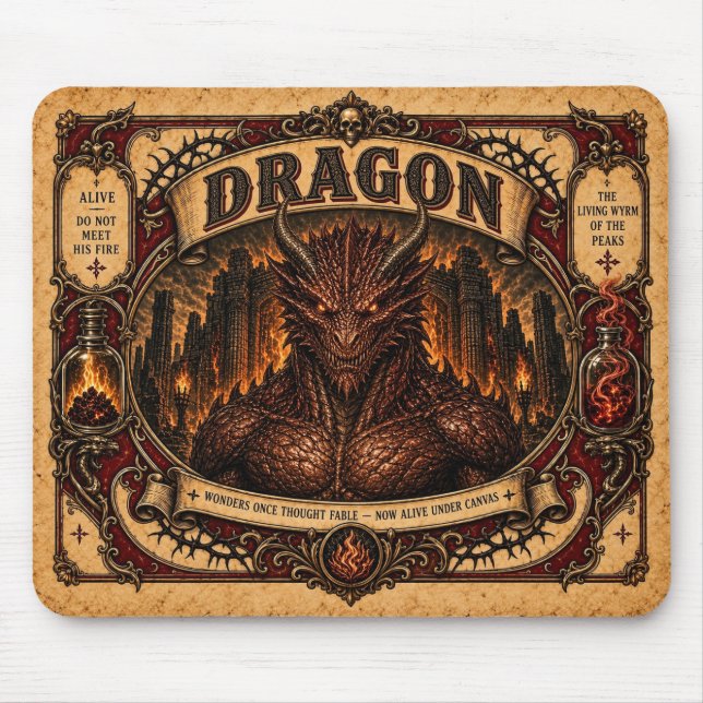 Mousepad Dragão, Monstro de Circo Vintage (Frente)