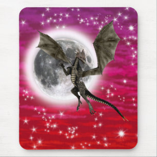 Mousepad Dragão Negro - Criatura Fantástica Mítica Céu Verm