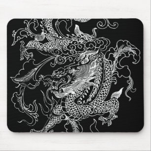 Mousepad Dragão Negro e Branco