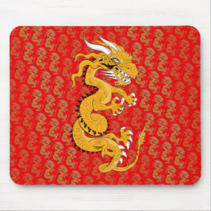 Mousepad Dragão ouro em Vermelho