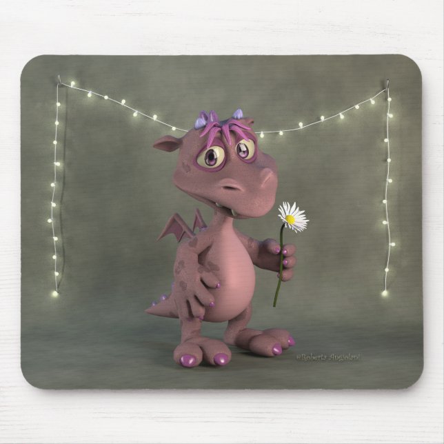 Mousepad Dragão Rosa com margarida (Frente)