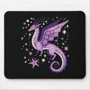 Mousepad Dragão Roxo Estrelas Fantasias Míticas Bonitas Ki