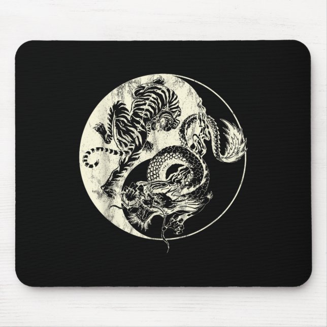 Mousepad Dragão Vs Tiger Tattoo! Yin E Yang Beast Fight (Frente)