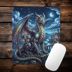 Mousepad Dragões Celestiais ao Luar e Castelo