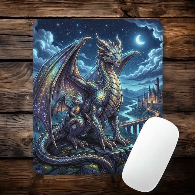 Mousepad Dragões Celestiais ao Luar e Castelo (Criador carregado)