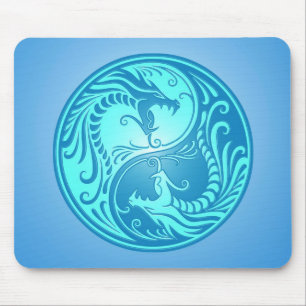 Mousepad Dragões de Yin Yang, luz - azul