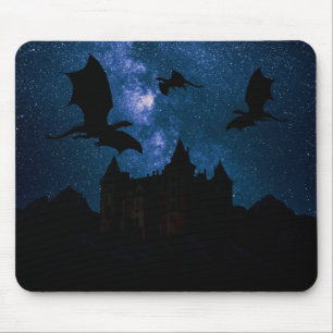 Mousepad Dragões que voam, castelo estrelado da meia-noite