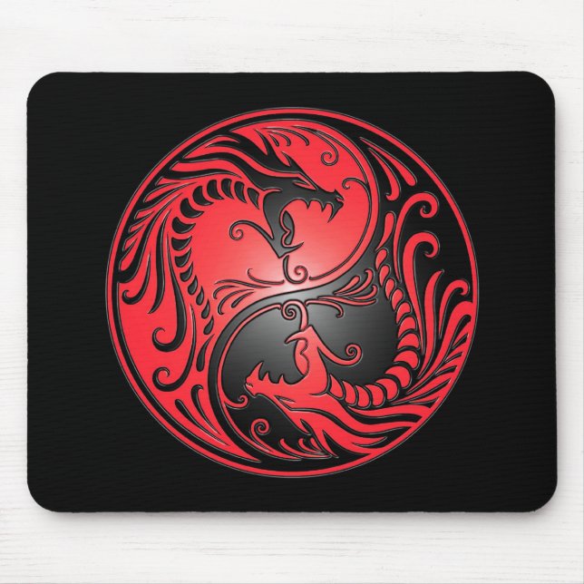 Mousepad Dragões, vermelho e preto de Yin Yang (Frente)