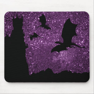 Mousepad Dragões voando, castelo roxo do céu Fantasia