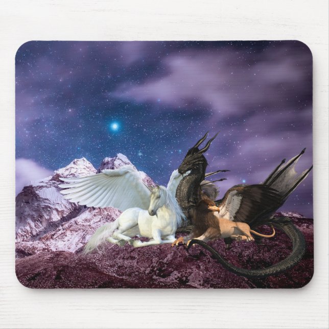 Mousepad Dragon Griffin Pegasus Unicorn Fantasy (Frente)