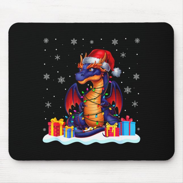 Mousepad Dragon Santa Hat Christmas Tree Light Xmas Pajama  (Frente)