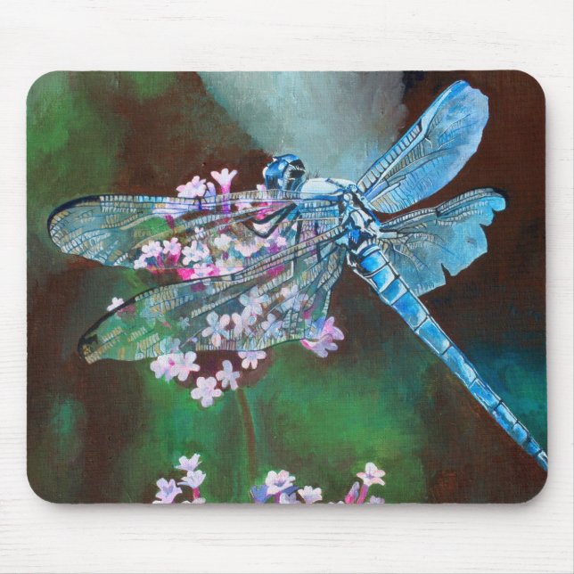 Mousepad Dragonfly Azul Descansada Em Alho Selvagem (Frente)