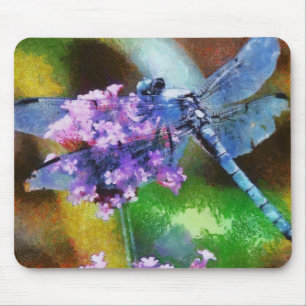 Mousepad Dragonfly Azul na Arte Ponto-Alho Selvagem