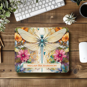 Mousepad Dragonfly E Flores Selvagens Com Nome