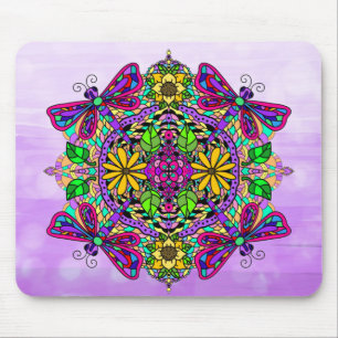Mousepad Dragonfly Roxa Mandala Arte Desenhada À Mão