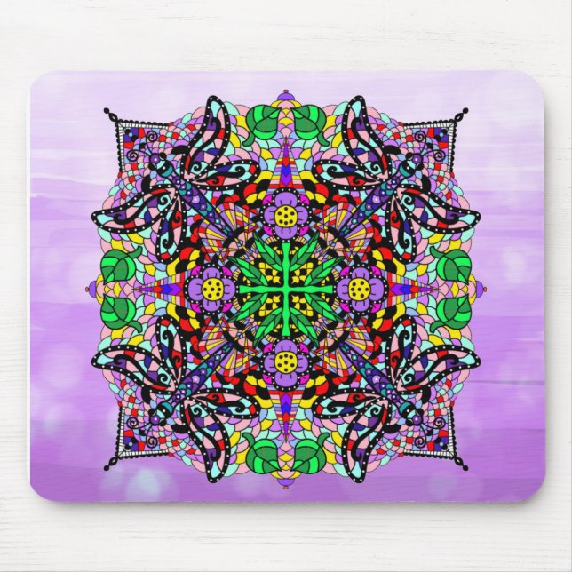 Mousepad Dragonfly Roxa Tava Mandala Colorida (Frente)