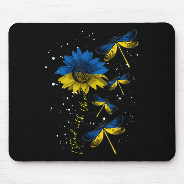 Mousepad Dragonfly Ucrânia Sunflower Ucrânia Flag Stand Wit (Frente)