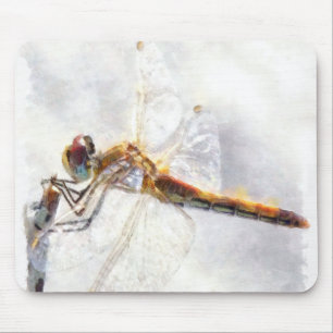 Mousepad Dragonfly Watercolor Pastel Fundo Branco