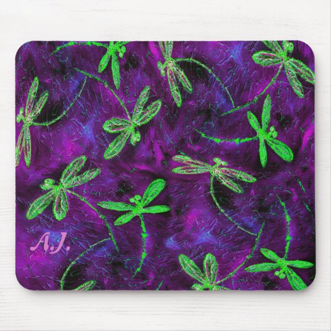 Mousepad Dragonfones de verde limão na proteção rosa e roxa (Frente)