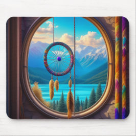 Mousepad Dreamcatcher em Janela Superolhando as Montanhas